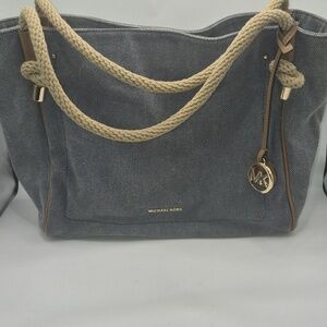 Michael Kors ISLA Denim Colored Canvas Large Tote Satchel Purse 100% Authentic!